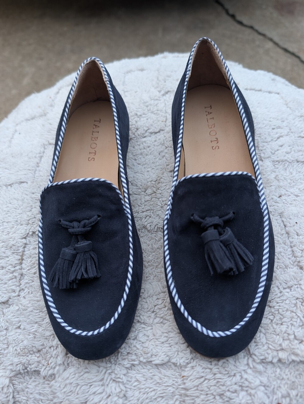 Talbots Navy Blue Brushed Leather Tassel Loafers Size 5 NWOT